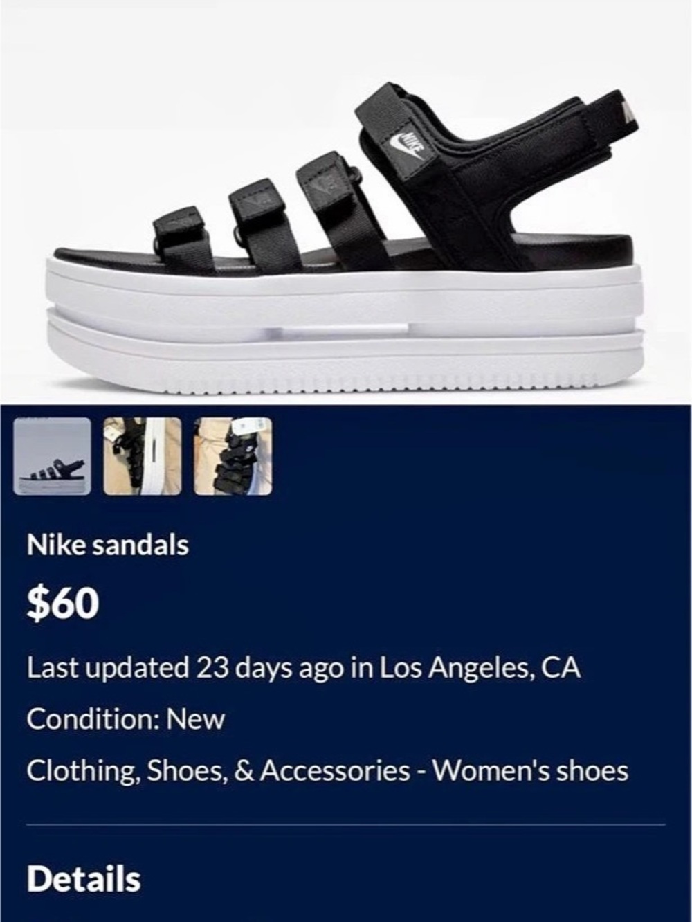 Nike Vista Sandal Women's Black & White Platform Sandals US 9